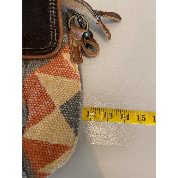 Myra Purse Crossbody Bag Cowhide Flap Boho Geometric Canvas Design - Picture 8 of 10